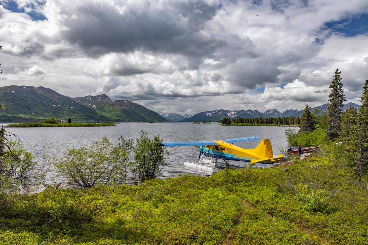 Float plane parked on a lake in Bristol Bay