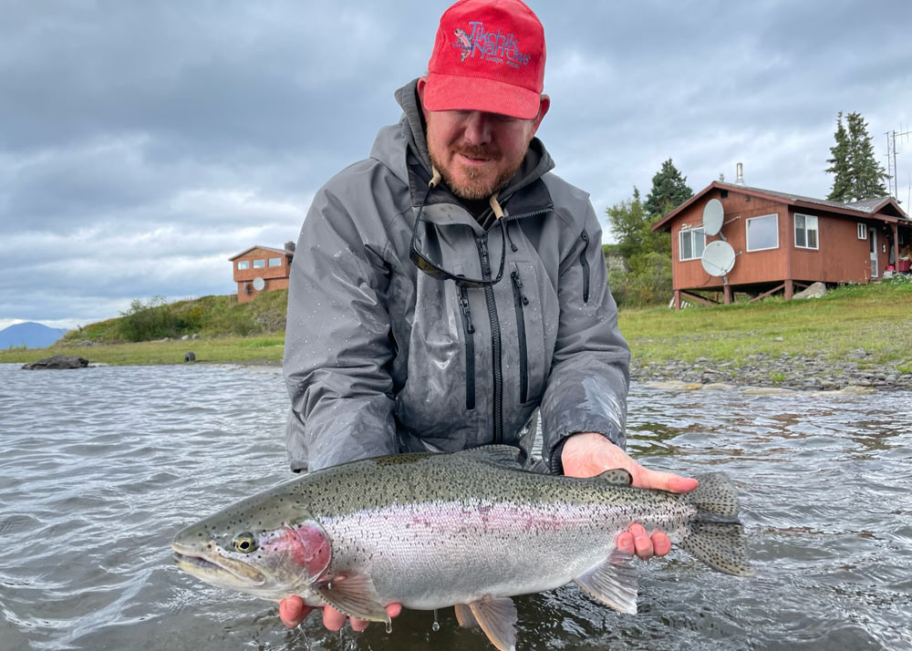 Rainbow trout caught in front of Tikchik Narrows Lodge